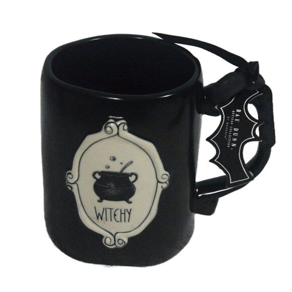 Rae Dunn WITCHY Black Ceramic Halloween Mug with Cauldron - Picture 1 of 5